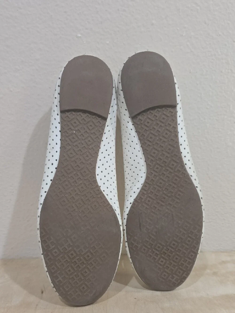 Tory Burch White Perforated Leather Logo Medallion Flats